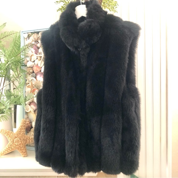 Reversible Black Faux Fur Waterproof Vest Medium - Picture 1 of 4